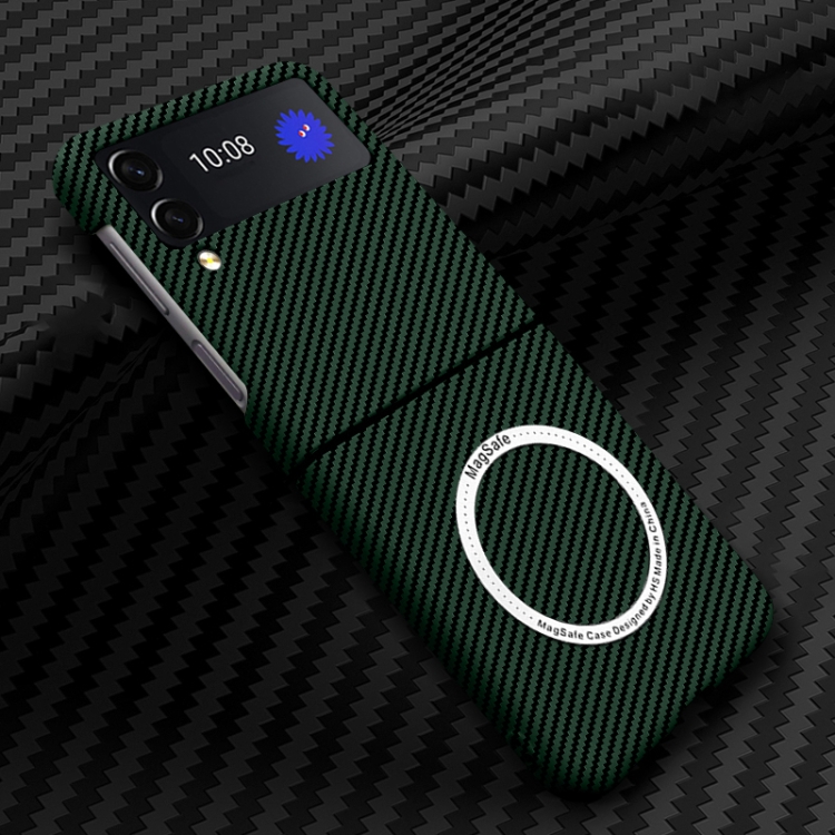 

For Samsung Galaxy Z Flip4 5G Carbon Fiber Texture MagSafe Magnetic Phone Case(Green)