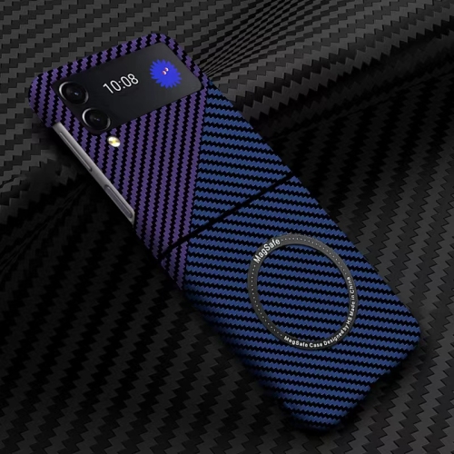 

For Samsung Galaxy Z Flip4 5G Carbon Fiber Texture MagSafe Magnetic Phone Case(Blue Purple)