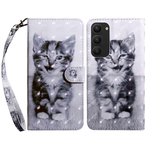 

For Samsung Galaxy S23+ 5G 3D Painted Leather Phone Case(Smile Cat)