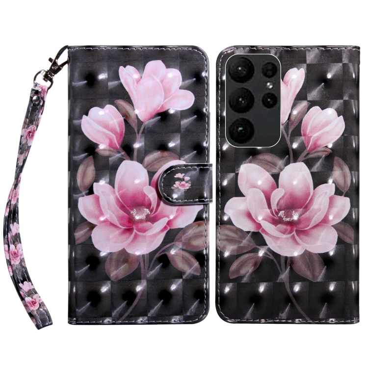 

For Samsung Galaxy S23 Ultra 3D Painted Leather Phone Case(Pink Flower)