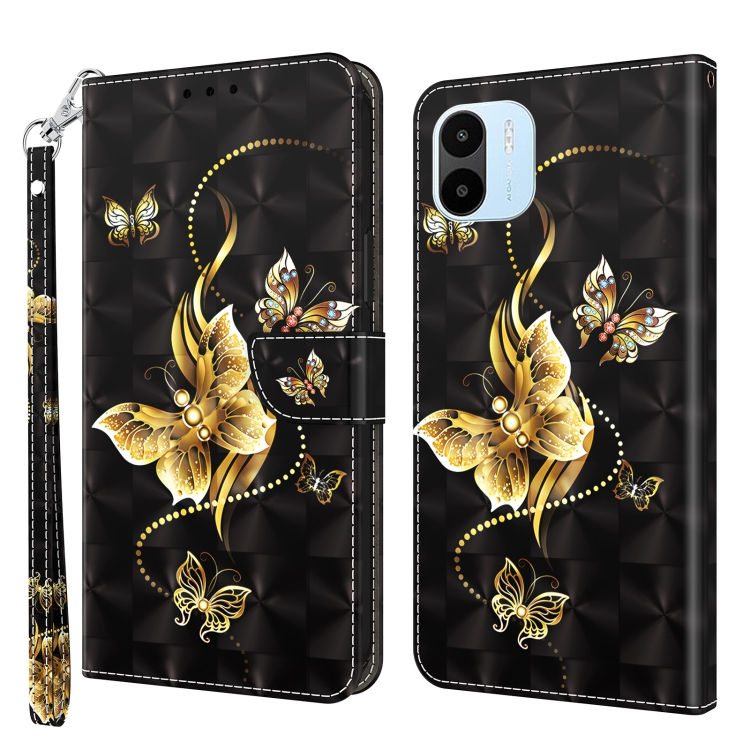

For Xiaomi Redmi A1 2022 3D Painted Leather Phone Case(Golden Swallow Butterfly)