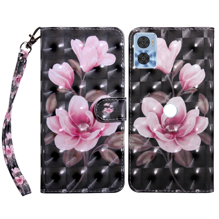 

For Motorola Moto E22 3D Painted Leather Phone Case(Pink Flower)