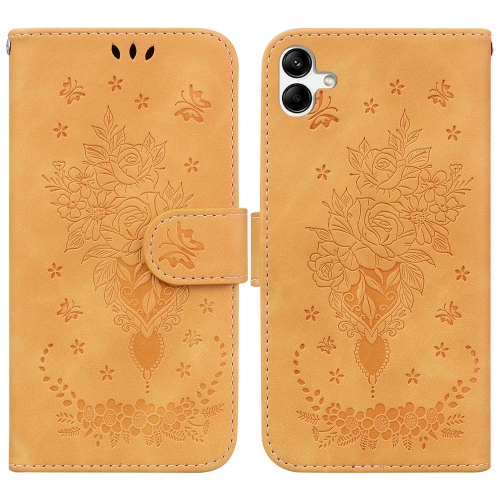 

For Samsung Galaxy A04/M13 5G Butterfly Rose Embossed Leather Phone Case(Yellow)