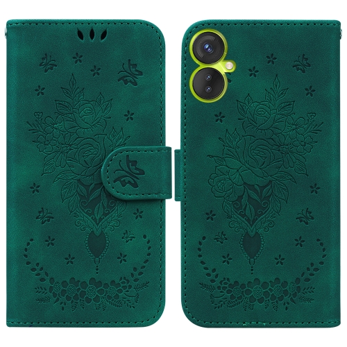 

For Tecno Camon 19 Neo Butterfly Rose Embossed Leather Phone Case(Green)