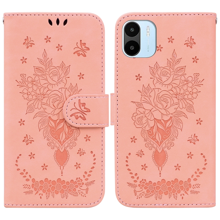 

For Xiaomi Redmi A1 Butterfly Rose Embossed Leather Phone Case(Pink)