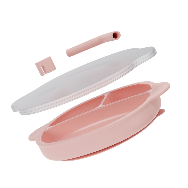 

Silicone One-piece Divided Children Dinner Plate(Pink)