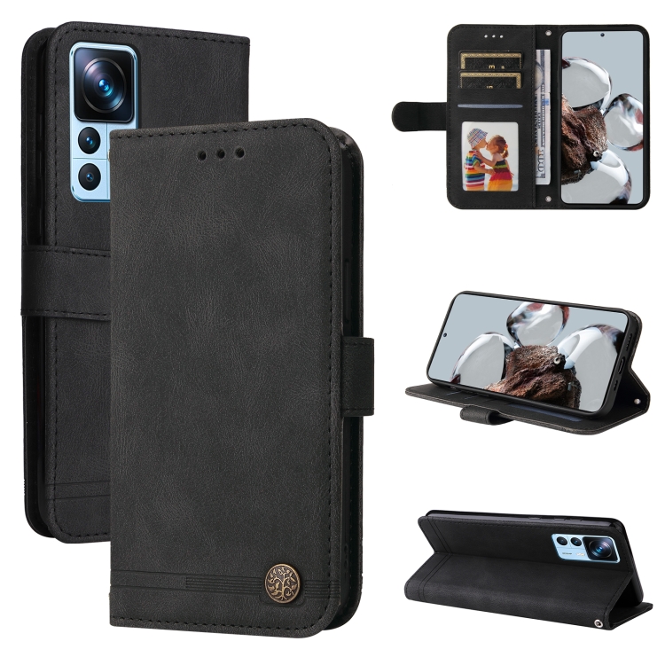 

For Xiaomi 12T / 12T Pro / Redmi K50 Ultra Skin Feel Life Tree Metal Button Leather Phone Case(Black)