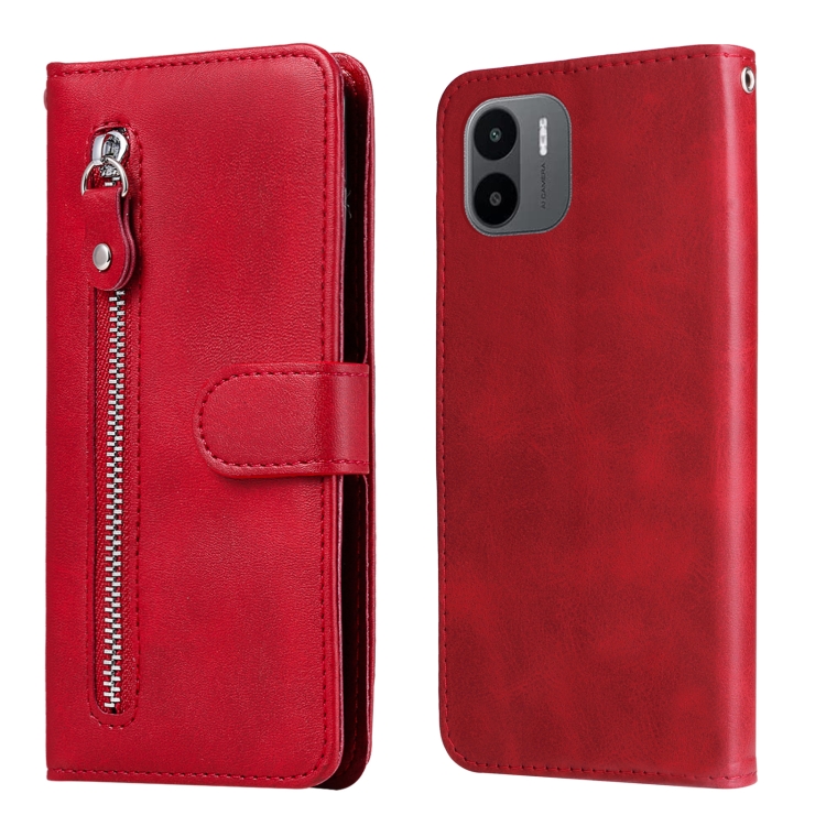 

For Xiaomi Redmi A1 4G Calf Texture Zipper Leather Phone Case(Red)