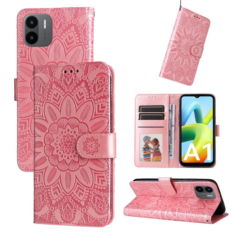

For Xiaomi Redmi A1 4G Embossed Sunflower Leather Phone Case(Pink)
