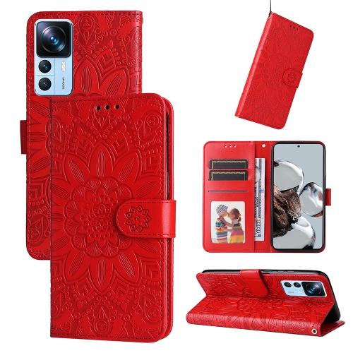 

For Xiaomi 12T / 12T Pro / Redmi K50 Ultra Embossed Sunflower Leather Phone Case(Red)