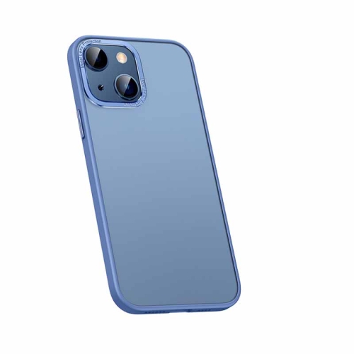 

For iPhone 13 Metal Lens Skin Feel Frosted Phone Case(Sierra Blue)