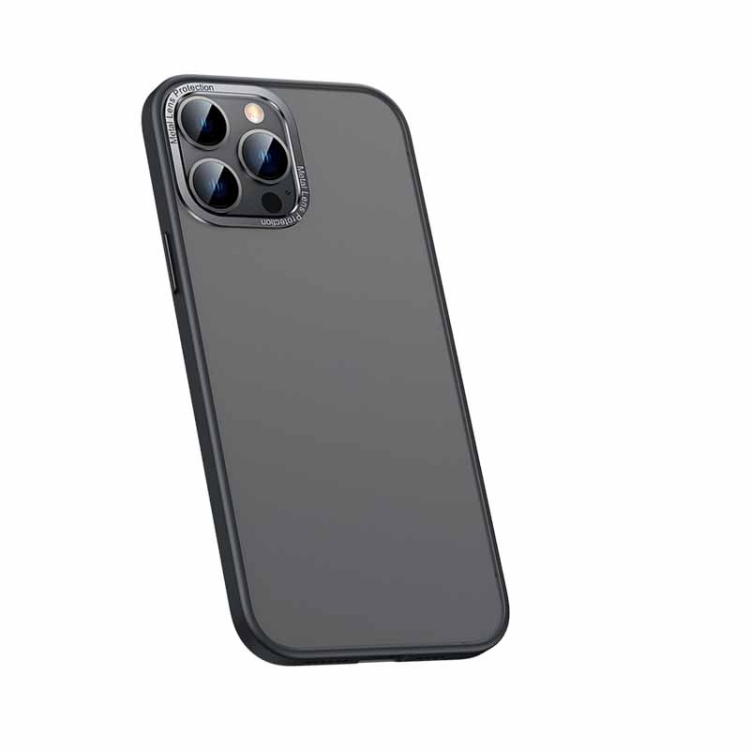 

For iPhone 13 Pro Metal Lens Skin Feel Frosted Phone Case(Bright Black)