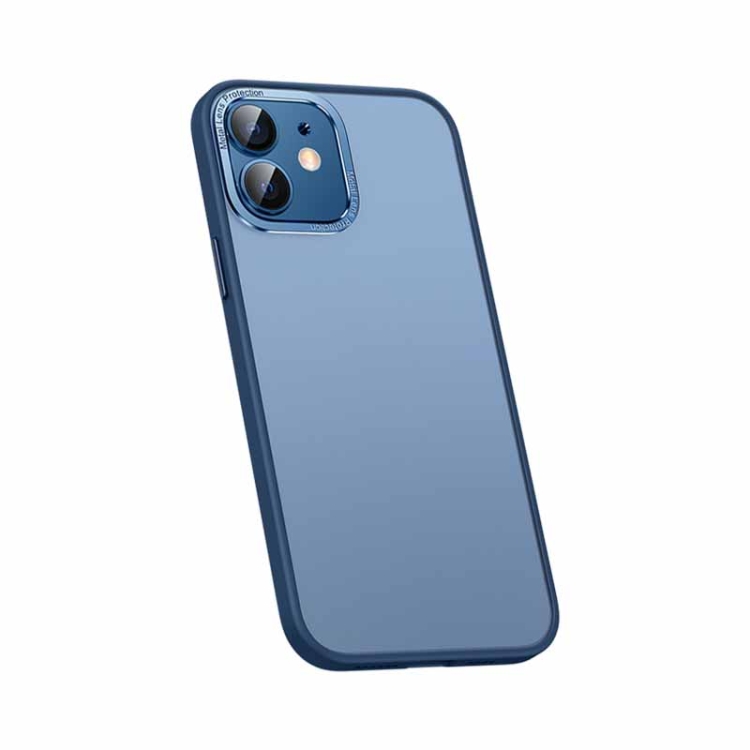 

For iPhone 12 mini Metal Lens Skin Feel Frosted Phone Case(Dark Blue)