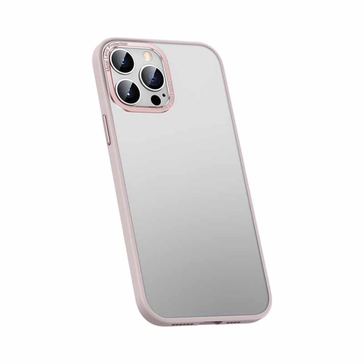 

For iPhone 12 Pro Max Metal Lens Skin Feel Frosted Phone Case(Pink)