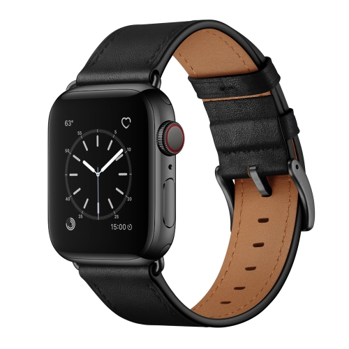 

Classic Cowhide Genuine Leather Watch Band For Apple Watch Ultra 49mm&Watch Ultra 2 49mm / Series 9&8&7 45mm / SE 3&SE 2&6&SE&5&4 44mm / 3&2&1 42mm(Black)