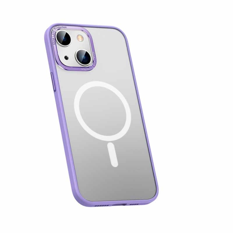 

For iPhone 13 Metal Lens Skin Feel Frosted Magsafe Phone Case(Lavender Purple)