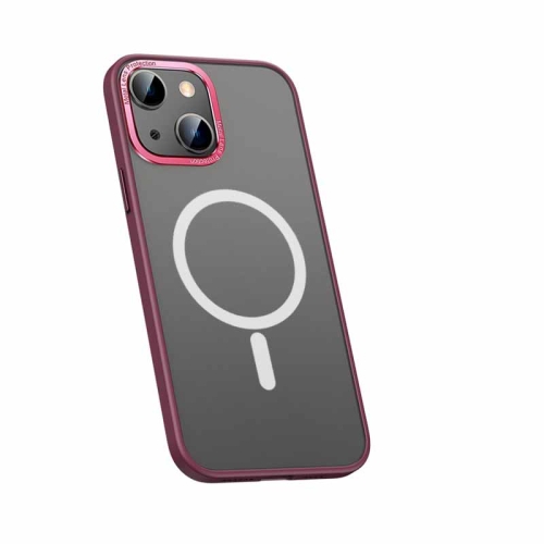 

For iPhone 13 mini Metal Lens Skin Feel Frosted Magsafe Phone Case(Red)