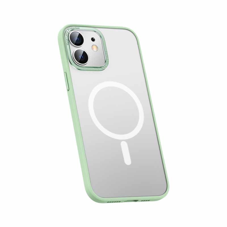 

For iPhone 12 Metal Lens Skin Feel Frosted Magsafe Phone Case(Green)