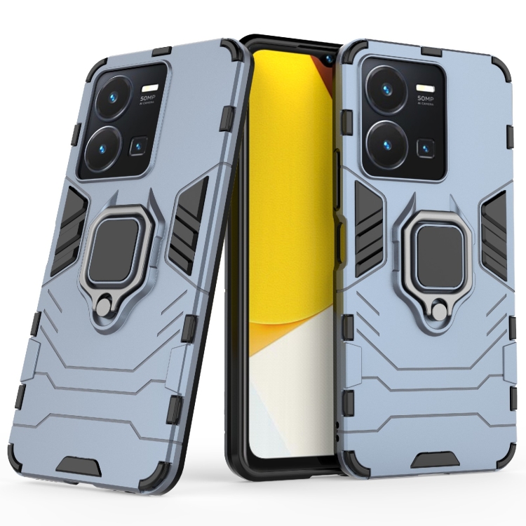 

For vivo Y35 4G PC + TPU Shockproof Protective Phone Case with Magnetic Ring Holder(Navy Blue)