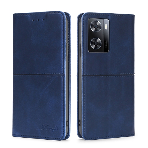 

For OPPO A57s 4G / A57e 4G Cow Texture Magnetic Leather Phone Case(Blue)