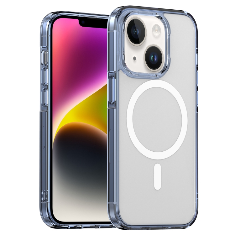 

For iPhone 14 Aurora Series MagSafe Phone Case(Transparent Blue)
