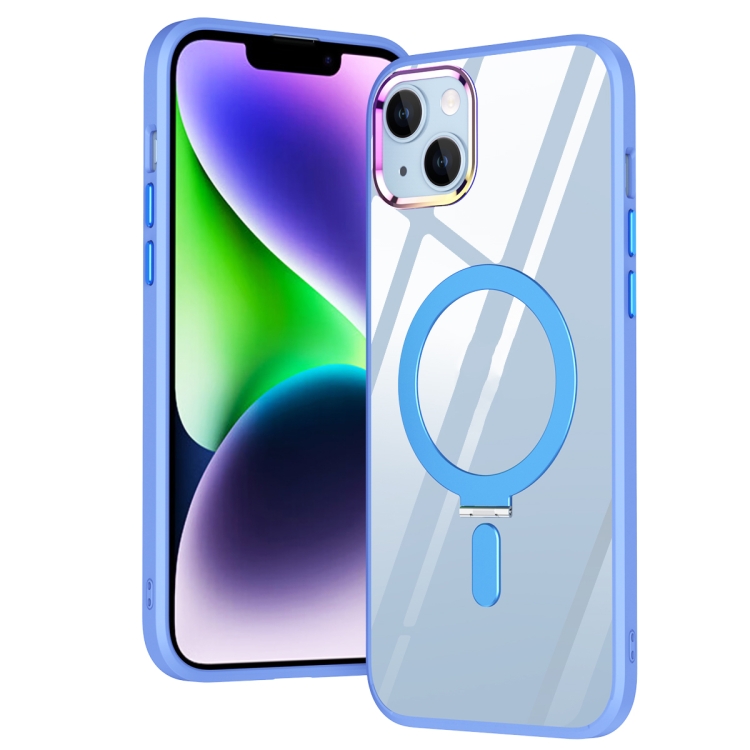 

For iPhone 14 Plus Magsafe Invisible Holder Phone Case(Sky Blue)