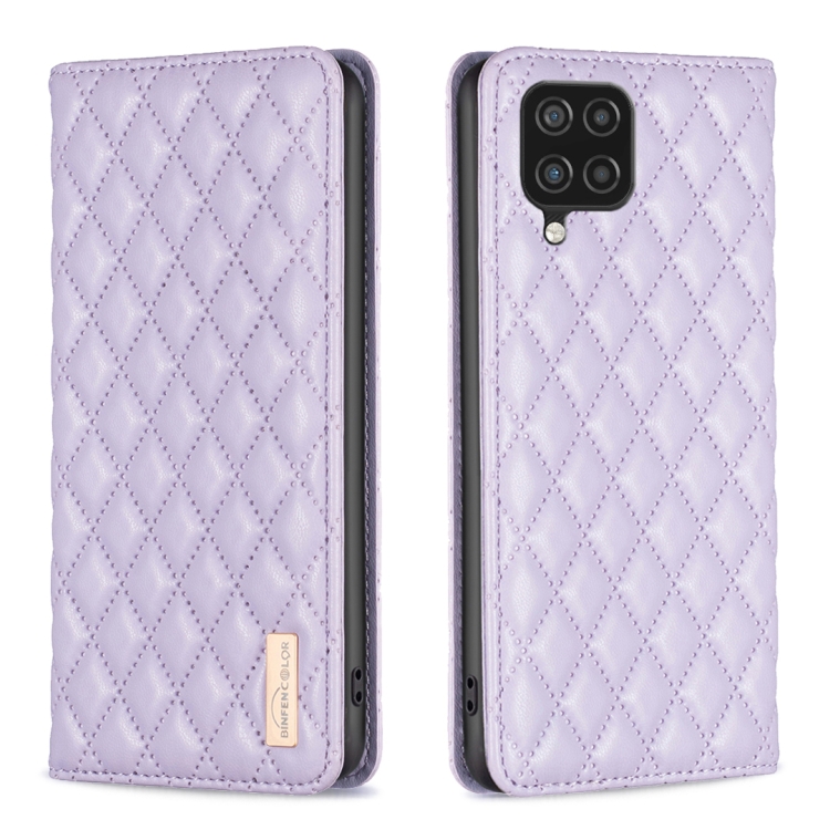 

For Samsung Galaxy A12 Diamond Lattice Magnetic Leather Flip Phone Case(Purple)