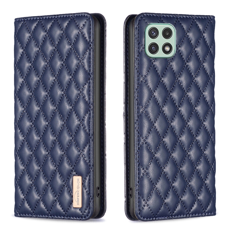 

For Samsung Galaxy A22 5G Diamond Lattice Magnetic Leather Flip Phone Case(Blue)