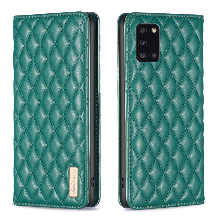 

For Samsung Galaxy A31 Diamond Lattice Magnetic Leather Flip Phone Case(Green)