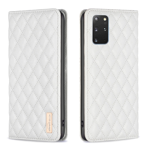 

For Samsung Galaxy S20+ Diamond Lattice Magnetic Leather Flip Phone Case(White)