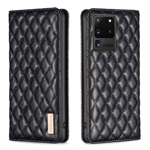 

For Samsung Galaxy S20 Ultra Diamond Lattice Magnetic Leather Flip Phone Case(Black)