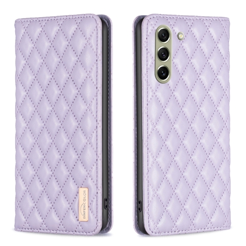 

For Samsung Galaxy S21 FE 5G Diamond Lattice Magnetic Leather Flip Phone Case(Purple)