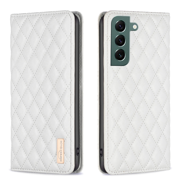 

For Samsung Galaxy S22+ 5G Diamond Lattice Magnetic Leather Flip Phone Case(White)
