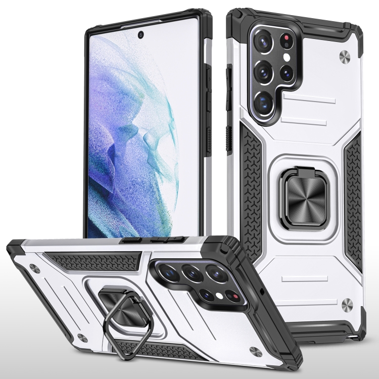 

For Samsung Galaxy S22 Ultra 5G Magnetic Armor TPU + PC Holder Phone Case(Silver)