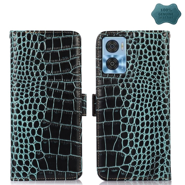 

For Motorola Moto E22/E22i Crocodile Top Layer Cowhide Leather Phone Case(Green)