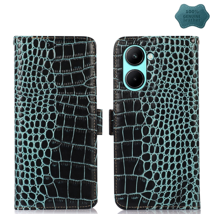 

For Realme C33 4G Crocodile Top Layer Cowhide Leather Phone Case(Green)