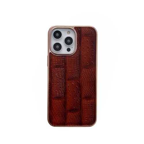 

For iPhone 13 Pro Max Nano Electroplate Mahjong Texture Leather Phone Case(Brown)