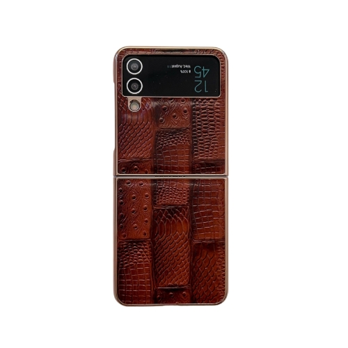 

For Samsung Galaxy Z Flip4 Nano Electroplate Mahjong Texture Leather Phone Case(Brown)