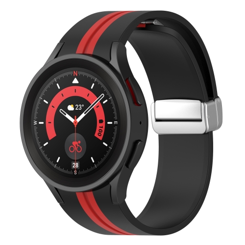 

For Samsung Galaxy Watch 5 Pro Two-color Silver Buckle Silicone Watch Band(Black Red)