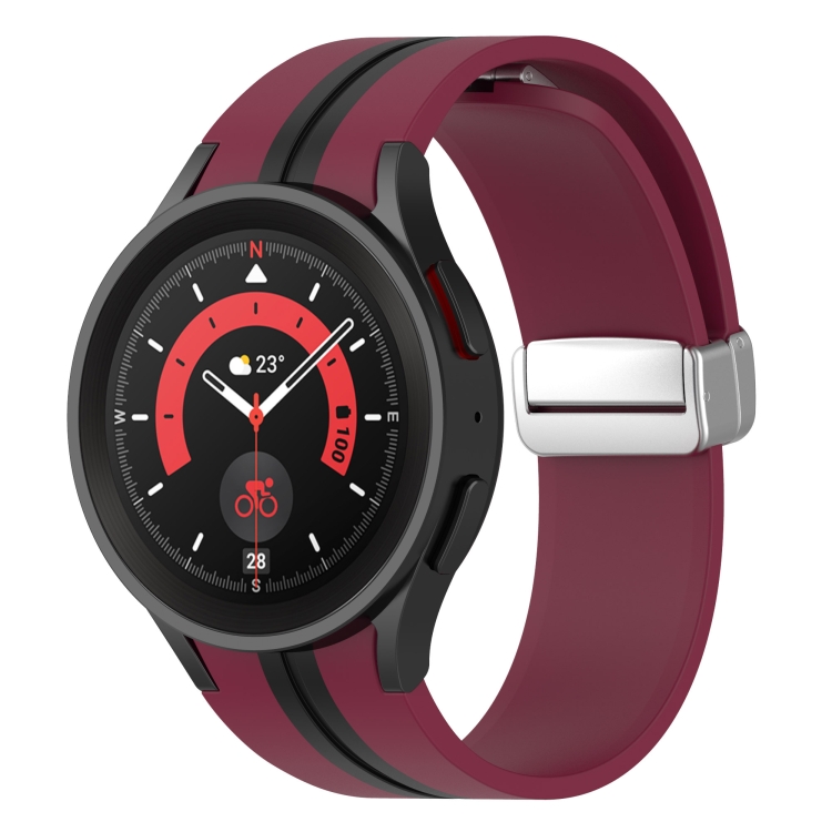 

For Samsung Galaxy Watch 5 Pro Two-color Silver Buckle Silicone Watch Band(Wine Red Black)