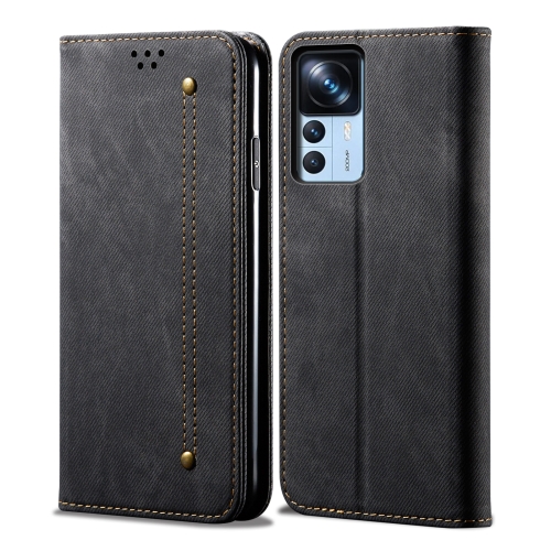 

For Xiaomi 12T/12T Pro/Redmi K50 Ultra Denim Texture Horizontal Flip Leather Phone Case(Black)