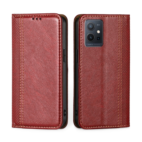 

For vivo Y52t Grid Texture Magnetic Flip Leather Phone Case(Red)