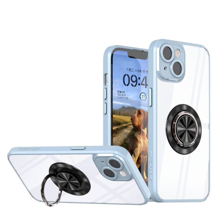 

For iPhone 14 Cool Armor Ring Holder Transparent Phone Case(Blue)