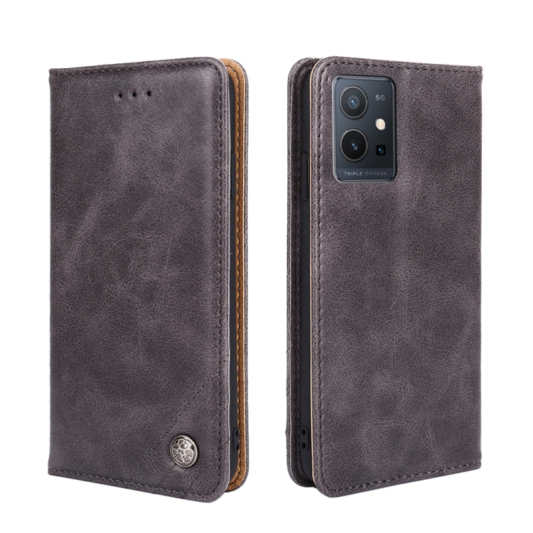 

For vivo Y52t Non-Magnetic Retro Texture Flip Leather Phone Case(Grey)