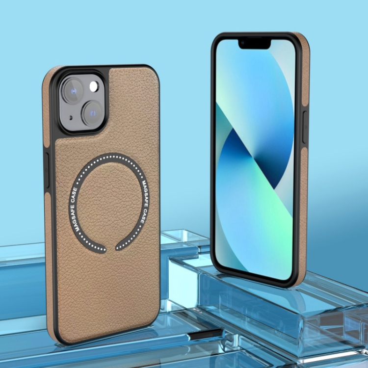 

For iPhone 13 Leather MagSafe Magnetic Phone Case(Beige)