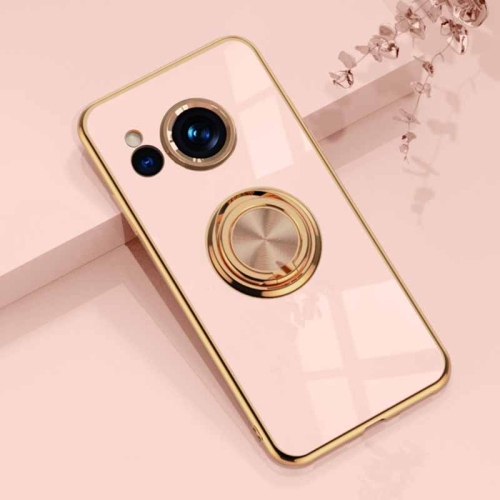 

For Sharp Aquos Sense7 Plus 6D Electroplating Full Coverage Silicone Phone Case with Magnetic Ring Holder(Light Pink)