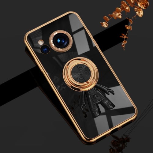 

For Sharp Aquos Sense7 6D Plating Astronaut Ring Kickstand Phone Case(Black)
