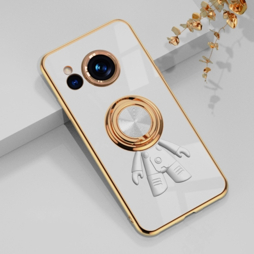 

For Sharp Aquos Sense7 Plus 6D Plating Astronaut Ring Kickstand Phone Case(White)