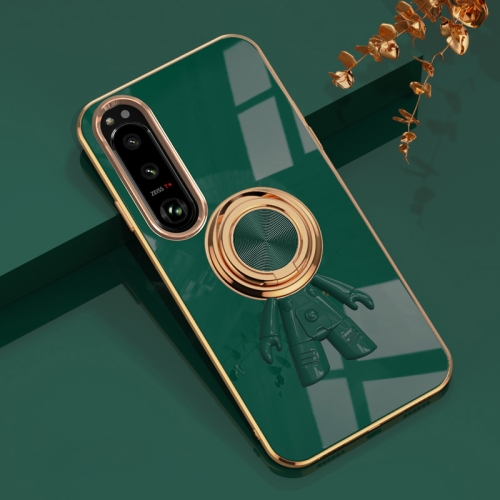 

For Sony Xperia 5 IV 6D Plating Astronaut Ring Kickstand Phone Case(Night Green)