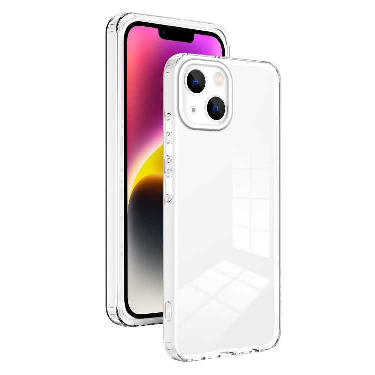 

For iPhone 14 3 in 1 Clear TPU Color PC Frame Phone Case(White)